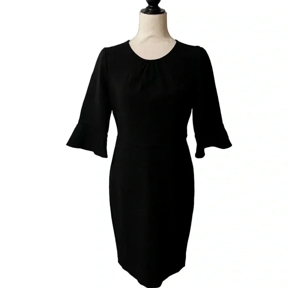 J.Crew Black Label Ponte Bell Sleeve Sheath Dress Black Size 6
